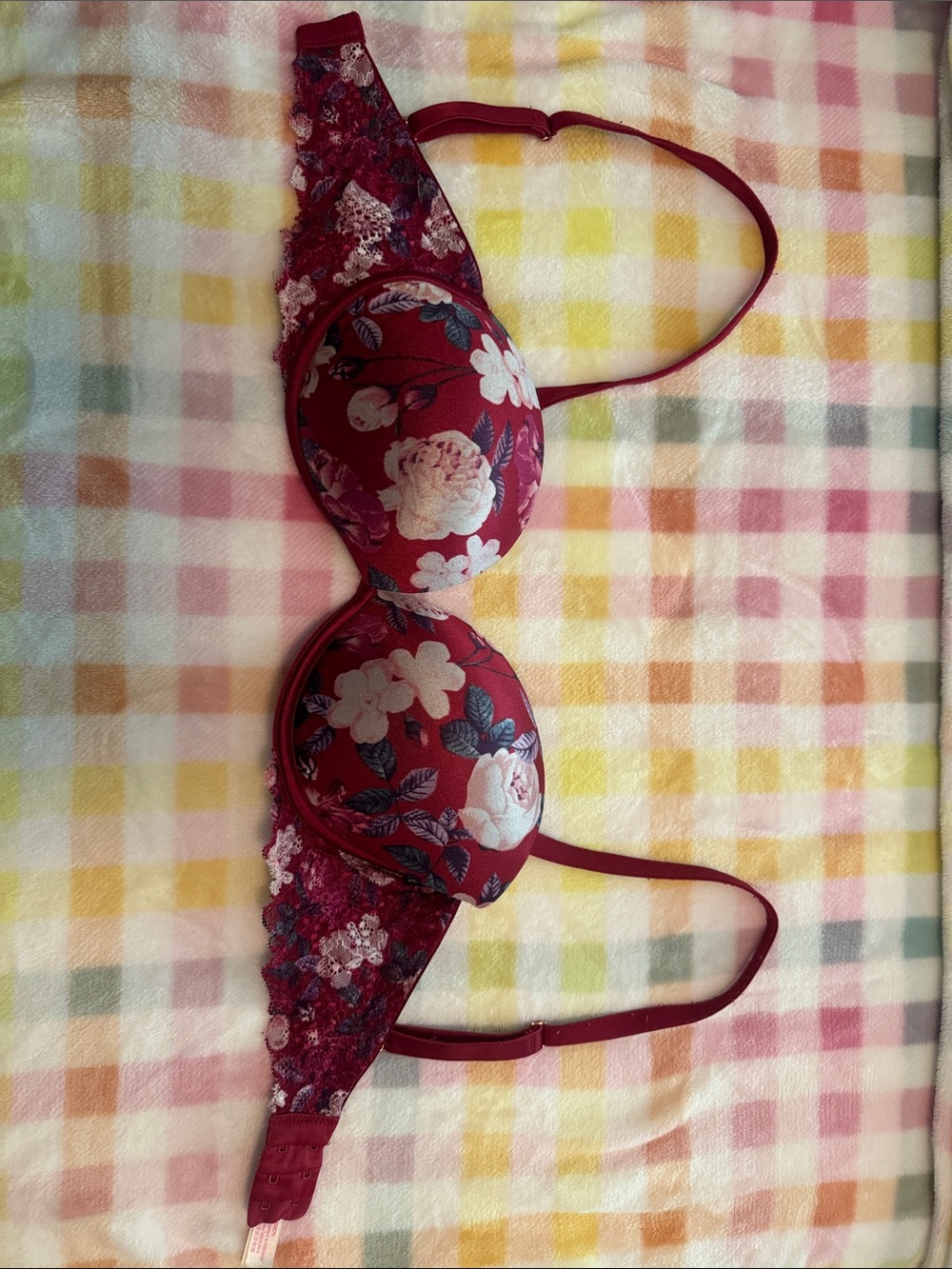 34DD PINK Victoria's Secret Floral Lace Bra in Wine Red